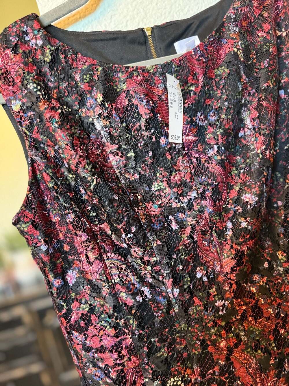 Dressbarn Floral Lace Sleeveless A-Line Midi Dress Black Red Size 12 - Picture 2 of 8